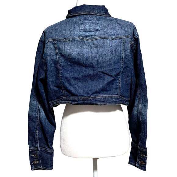 90s Star Jeans Womens Cropped Denim Jacket Y2K Style Medium Wash L/XL - Picture 3 of 7